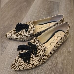 Sole Society Hadlee Calf Hair Leather Polka Dot Leopard Print Tassel Loafers